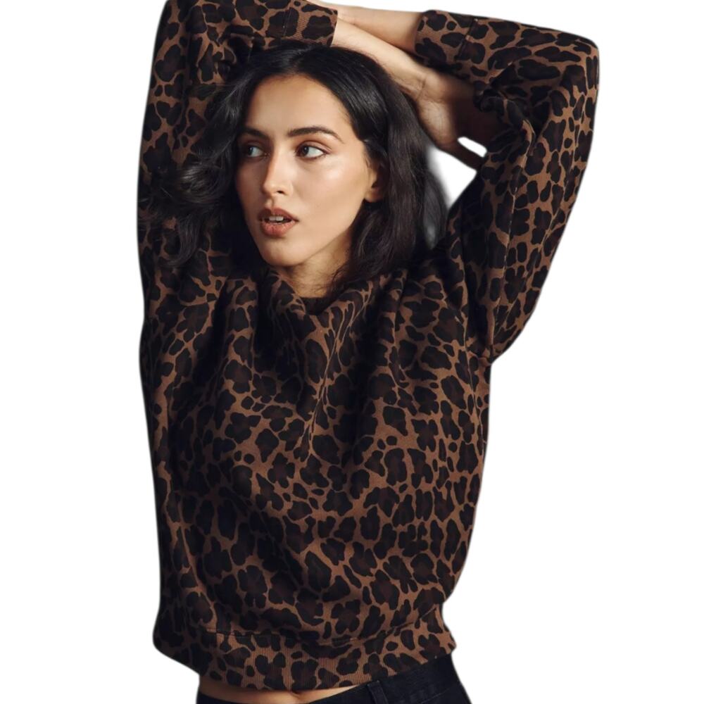 Women's Clare V Oversized Sweatshirt Animal Print Chocolate Double Jag XS - Picture 2 of 16